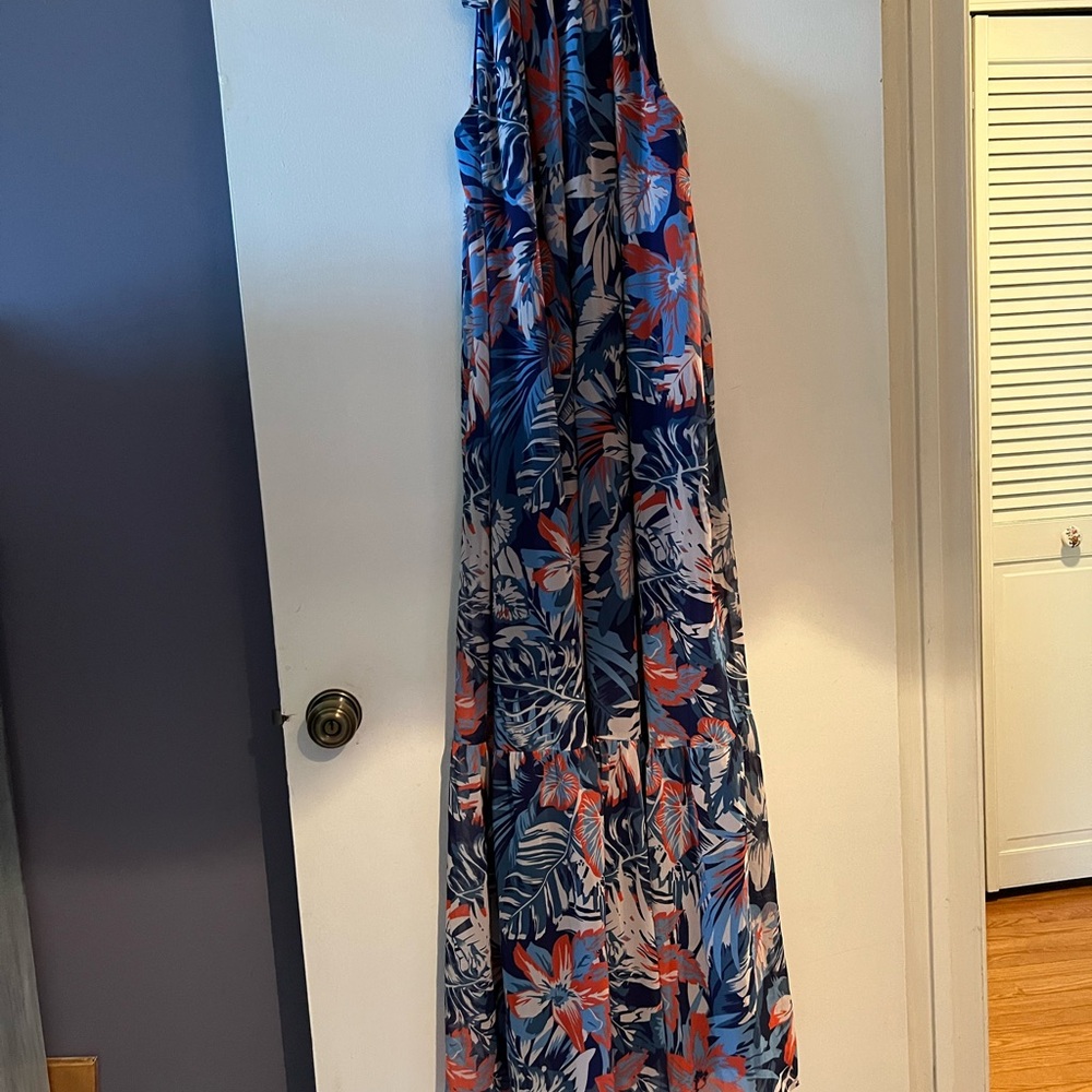 GeBe Floral Maxi Dress in Blue and Red - Here’s your July 4th dress!